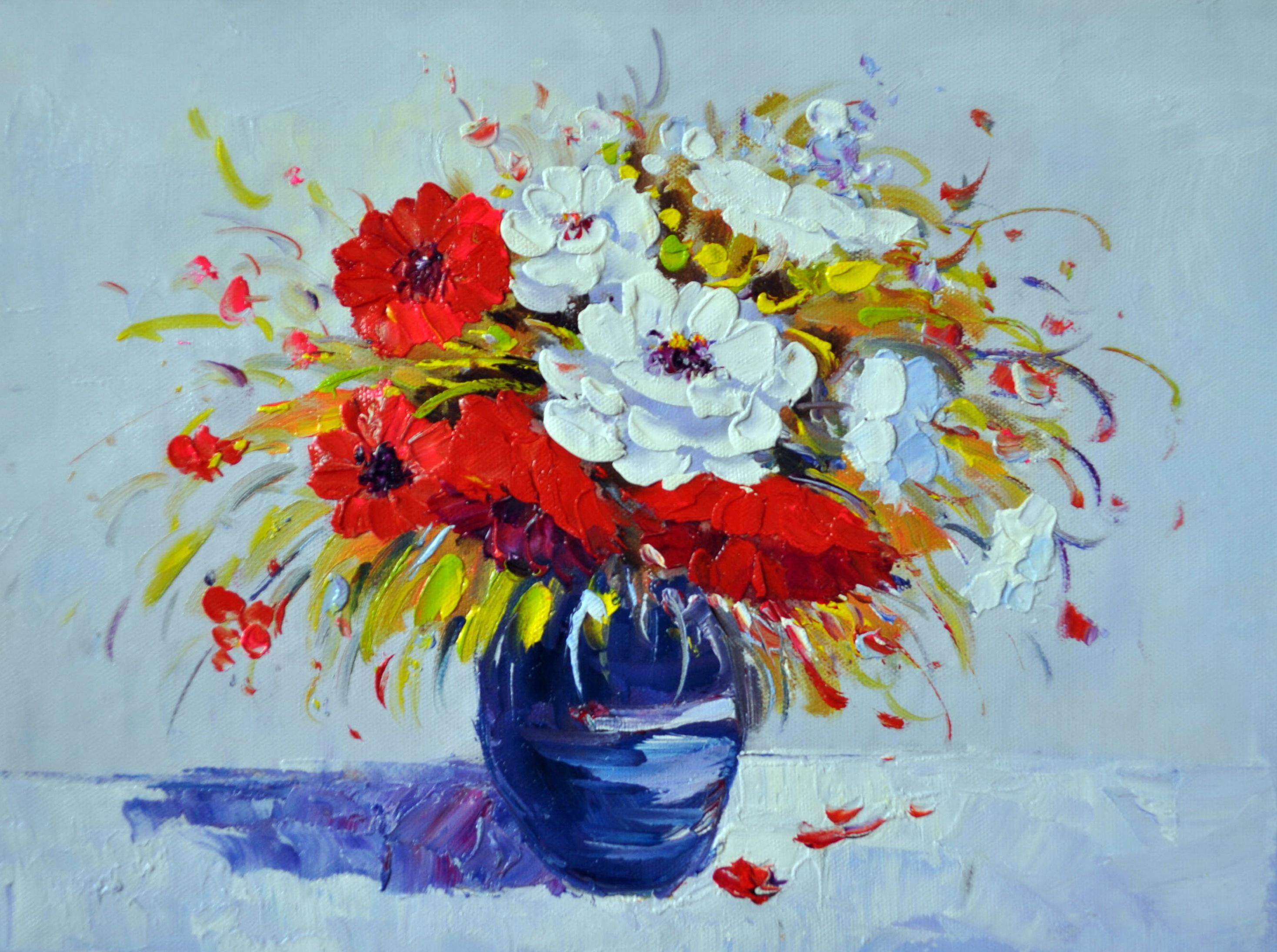 «Цветы в синей вазе» картина 30х40 3ц066