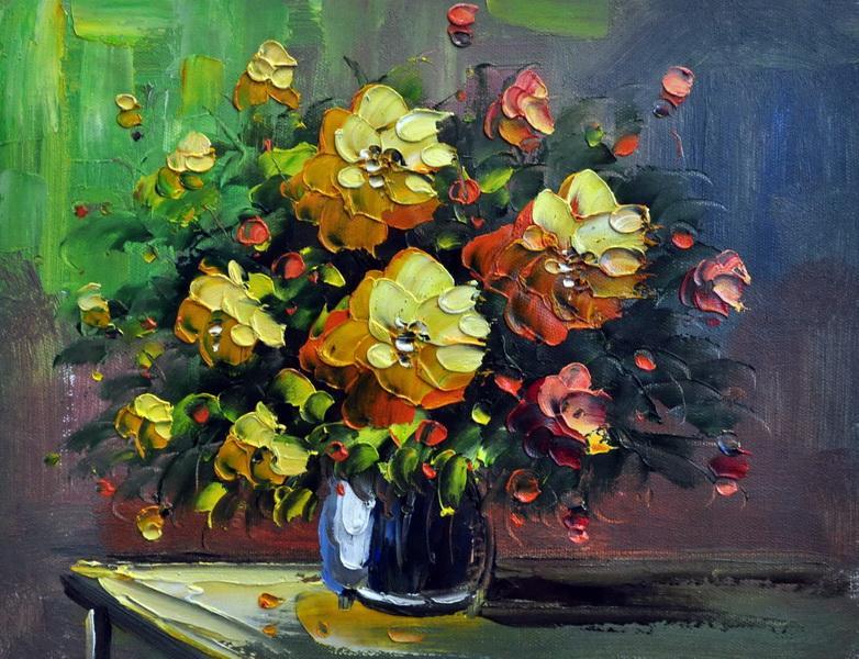 «Желтые цветы на столе» картина 30х40 3ц002