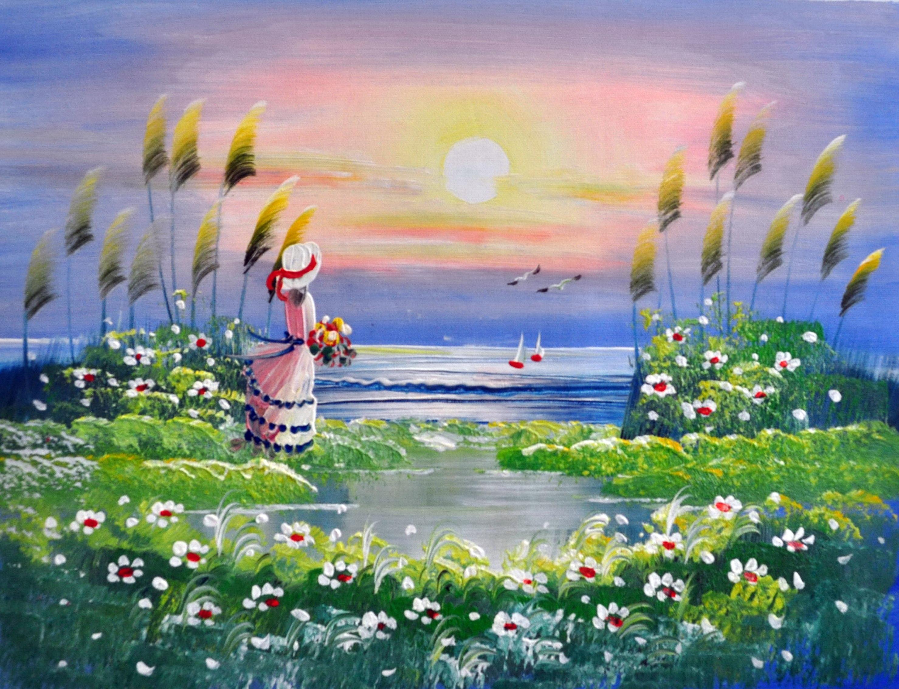 «Девушка у моря» картина 30х40 3р024