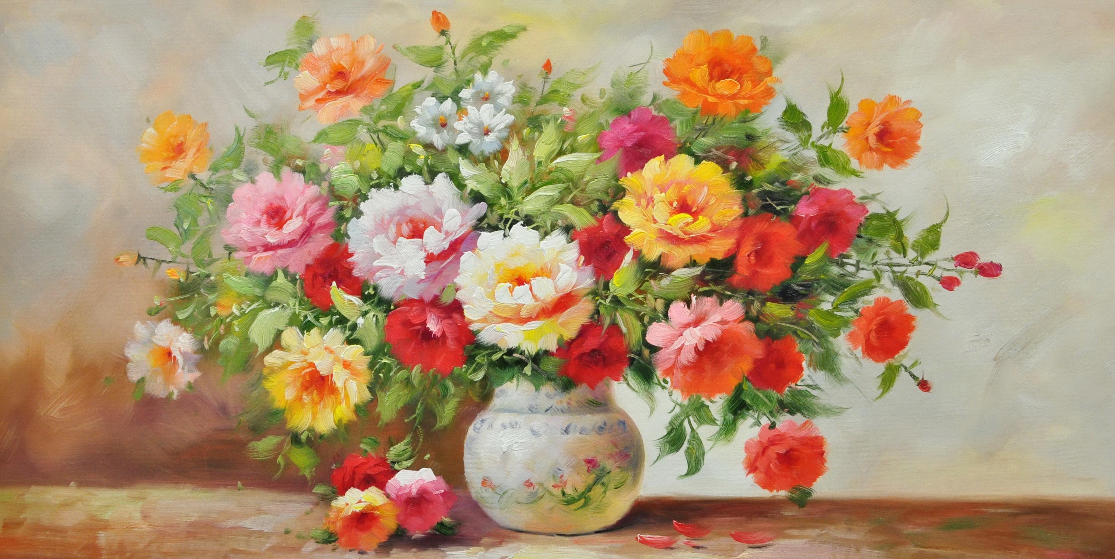 «Розы в вазе» картина 60х120 б070