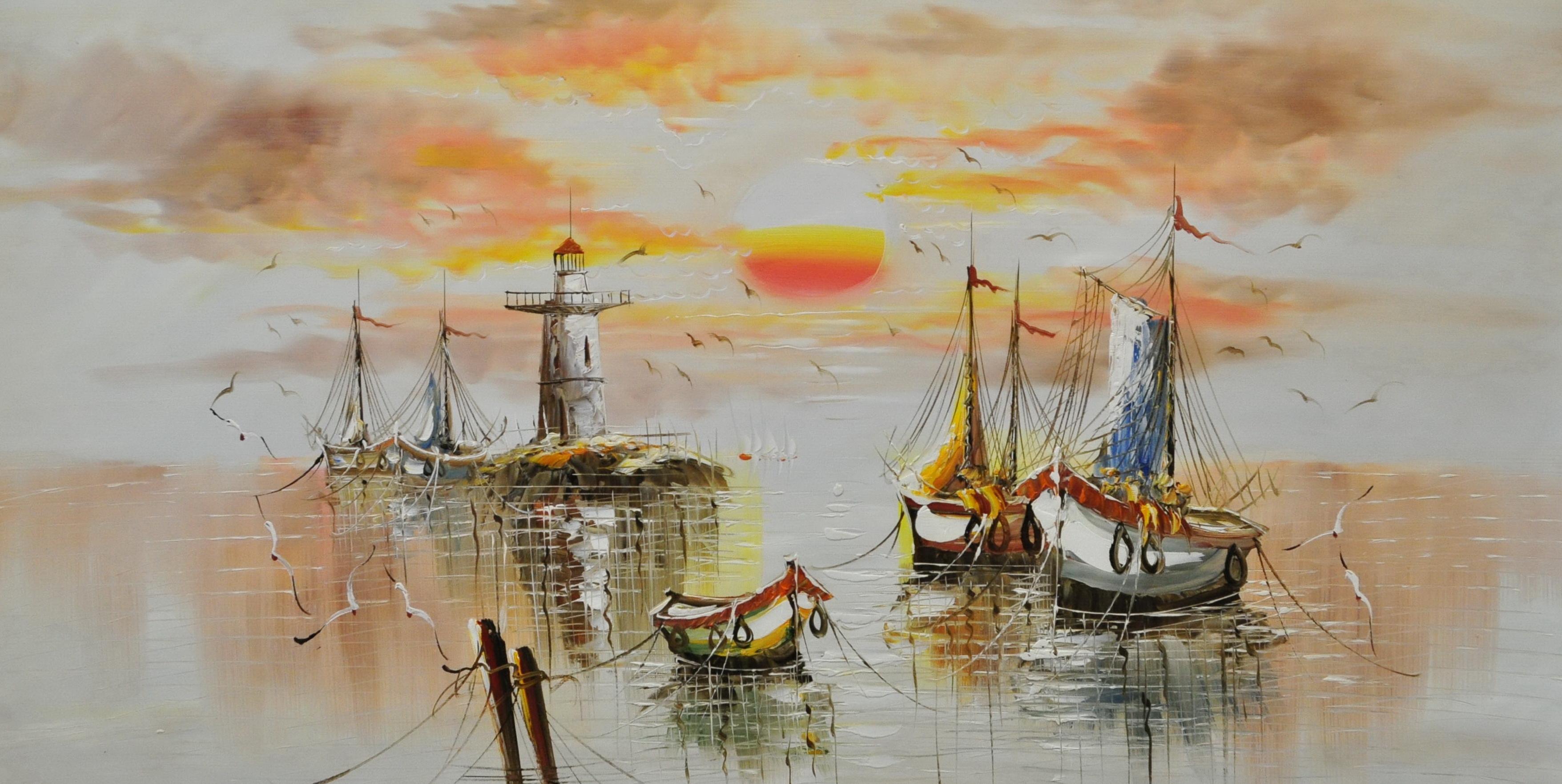 «Лодки» картина 60х120 б082