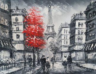 Картина 30х40 «Монохромный Париж с красным деревом» 3м055