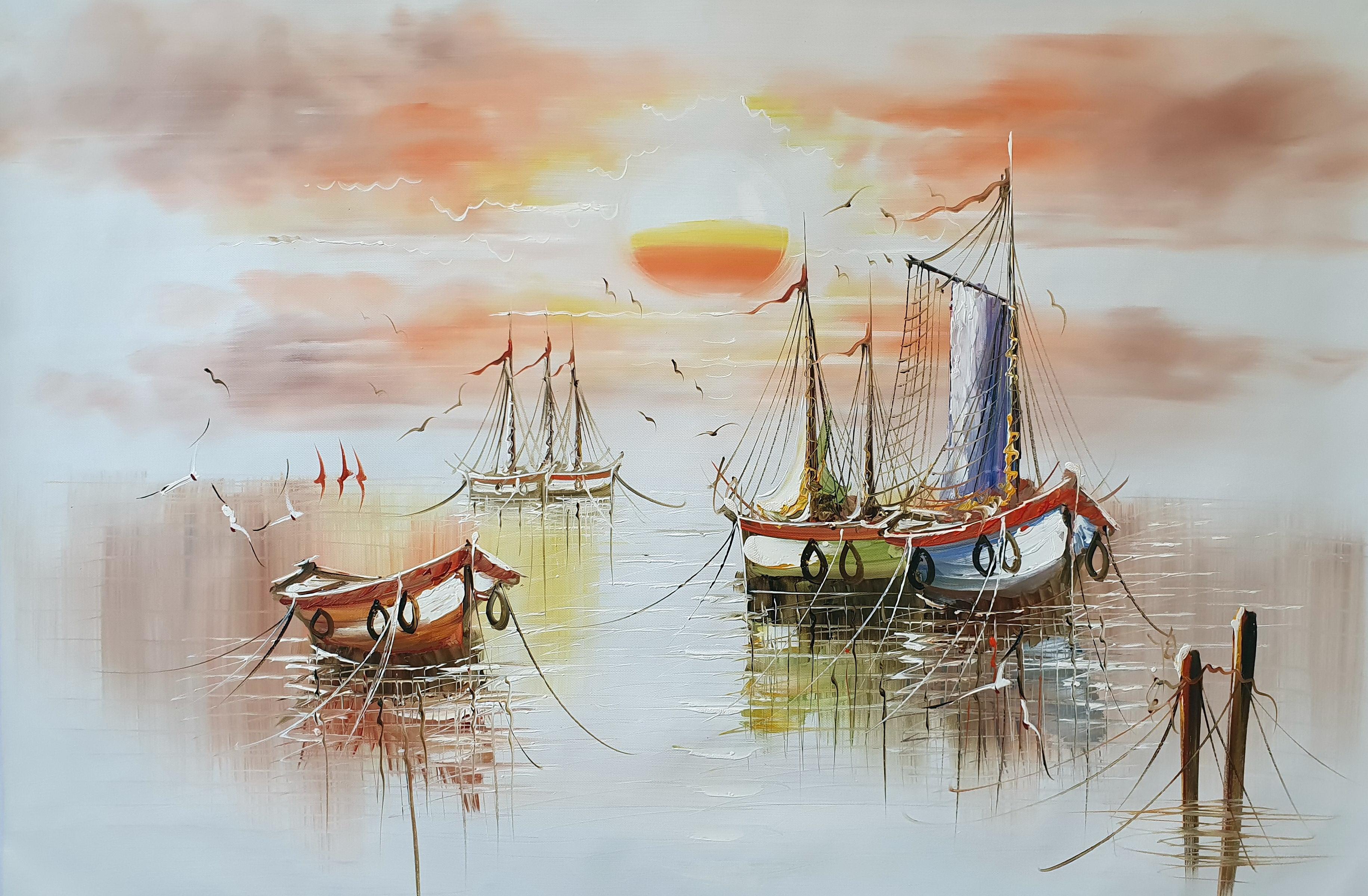 Картина 60х90 «Лодки в гавани» 9к034