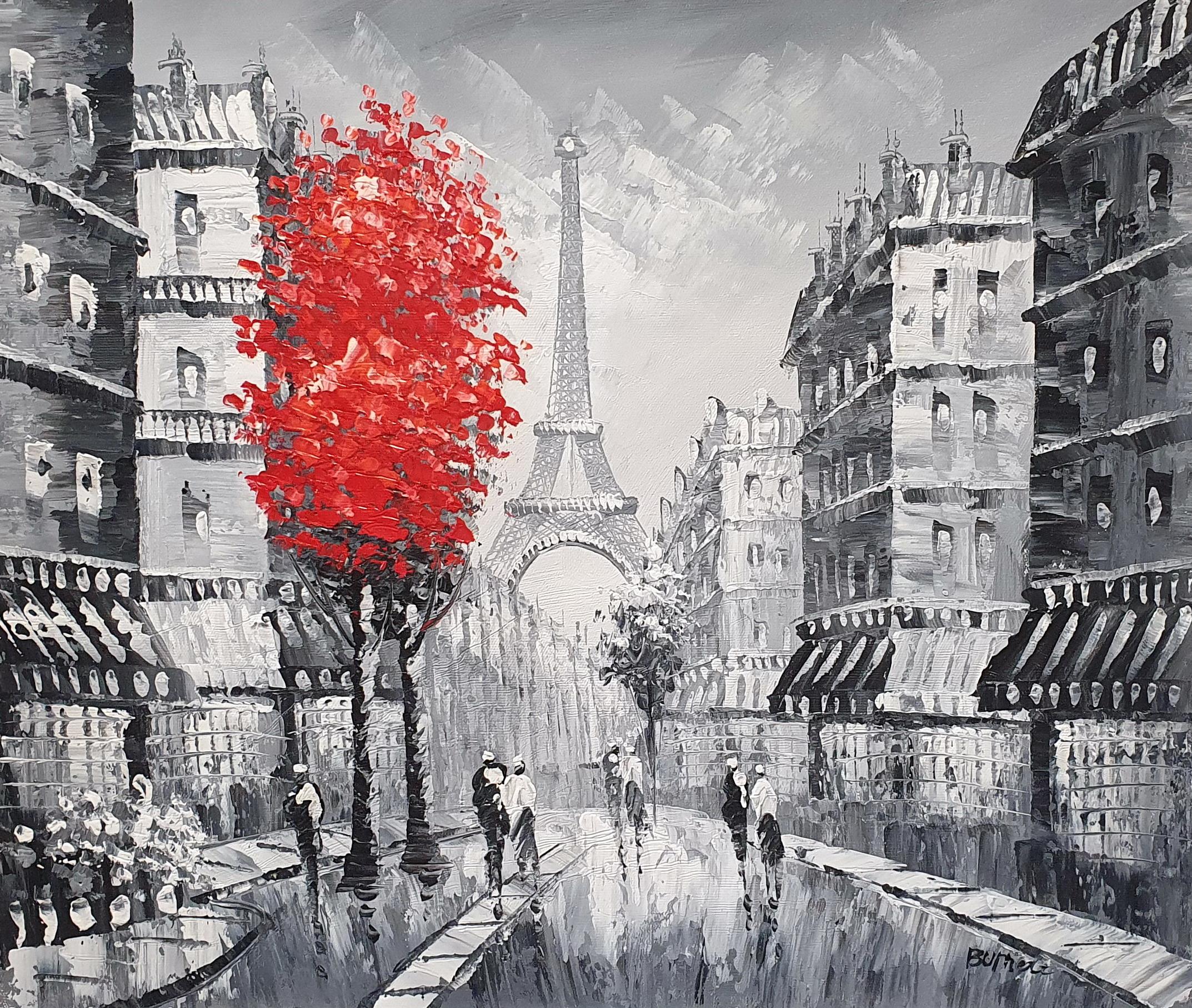 Картина 50х60 «Монохромный Париж с красным деревом» 5м295