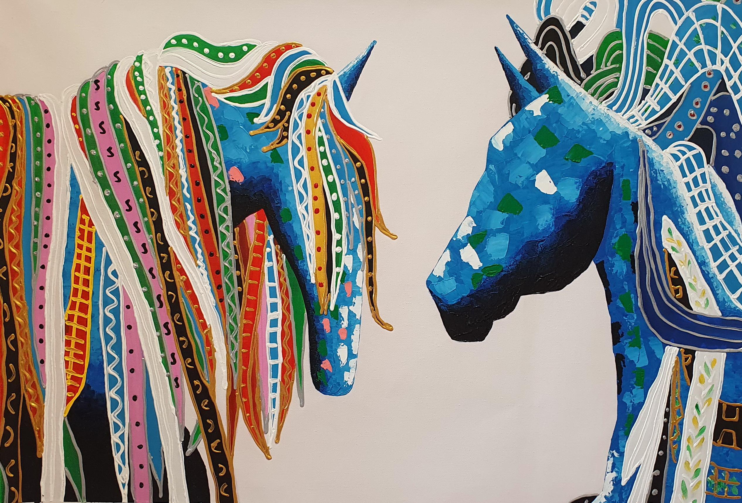 Картина 60х90 «Синие лошади» 9а035